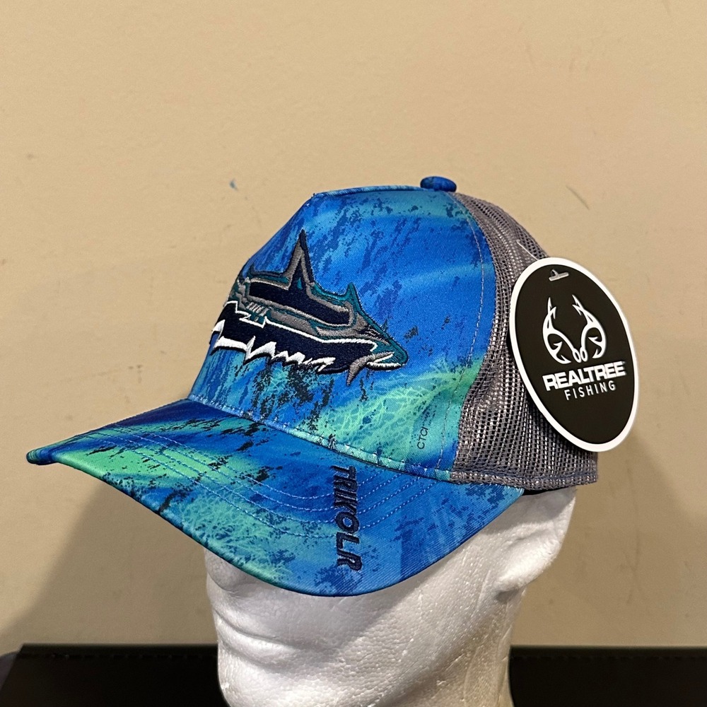 Realtree Fishing Trikolr Trucker Hat Blue Green Camo Mesh Back Cap nwt